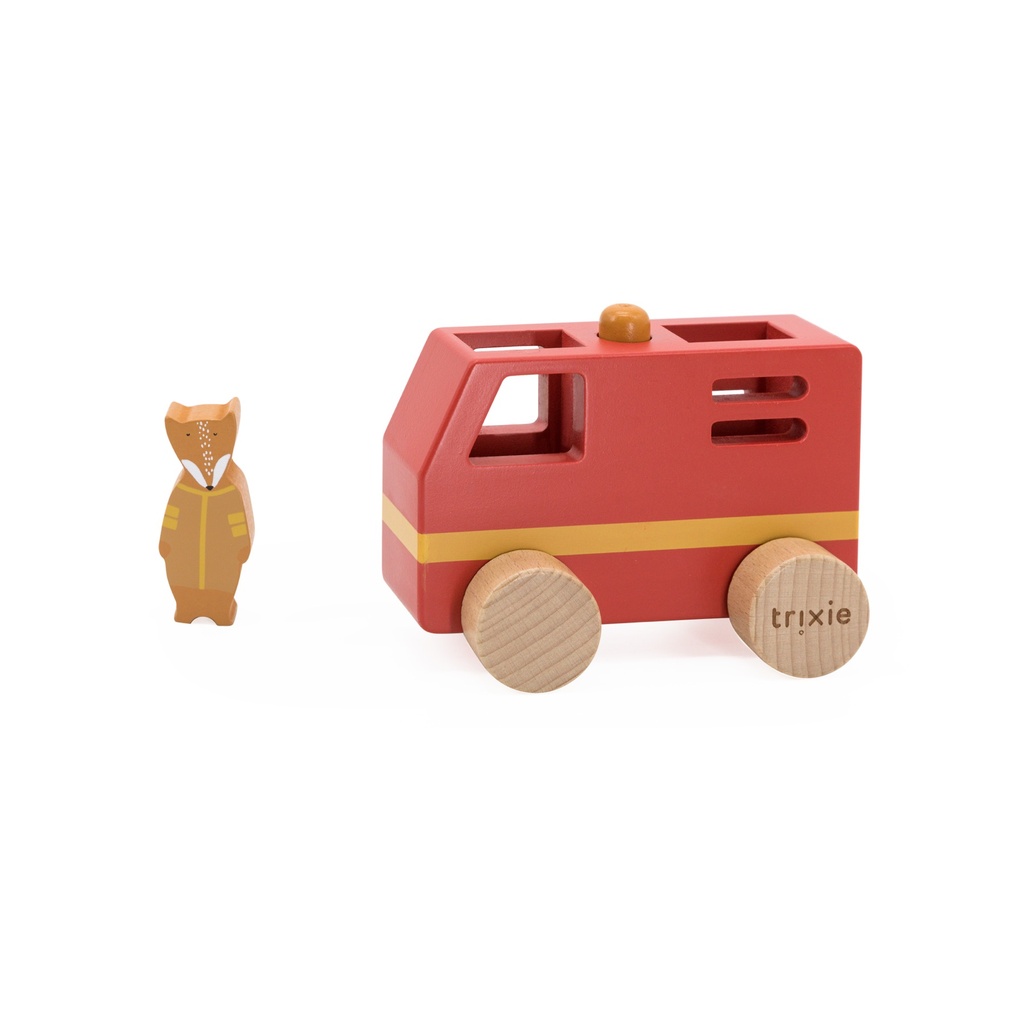 Houten mini brandweerwagen