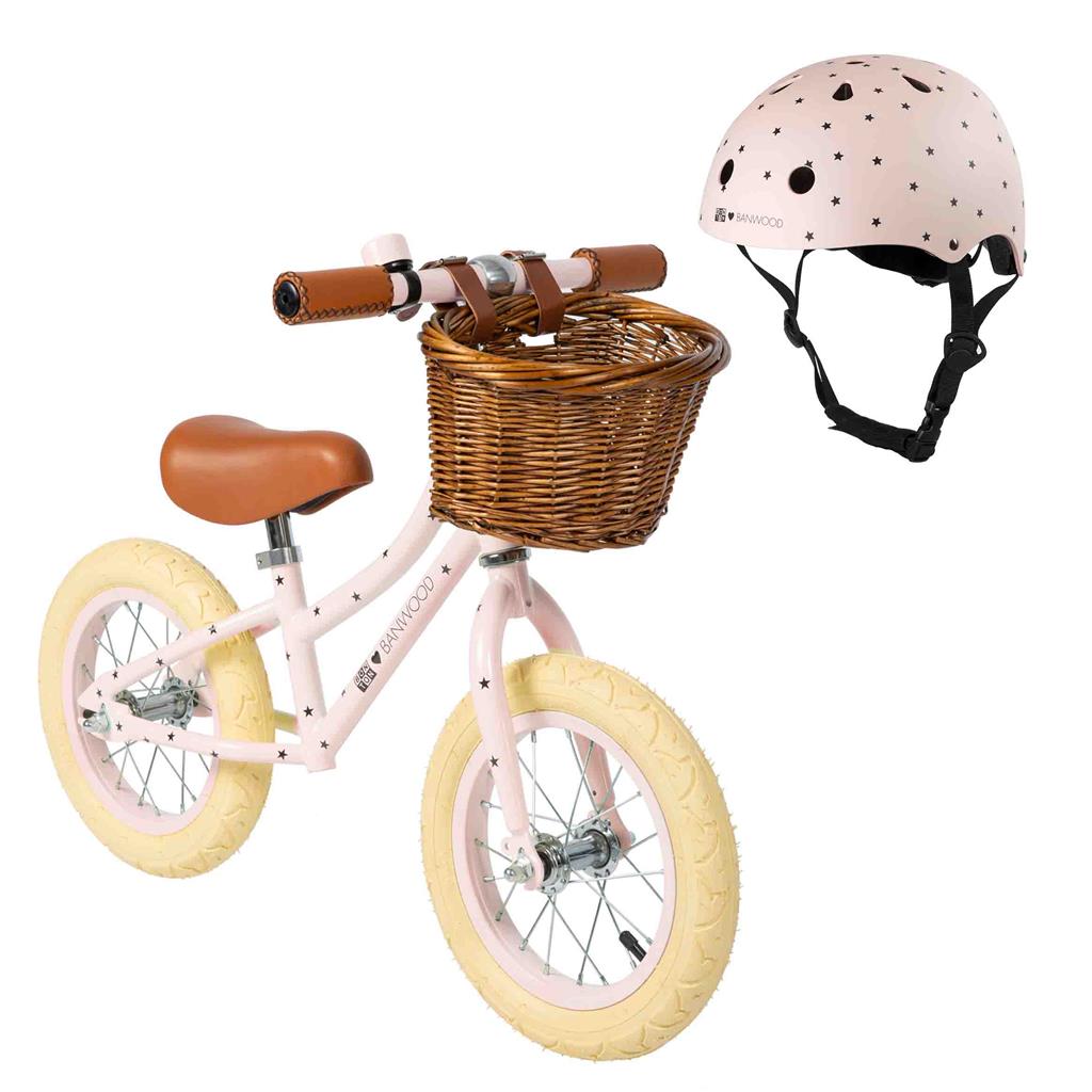 *PACK Loopfiets+helm (bonton pink, stars)