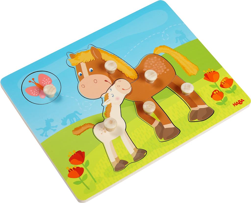 Inlay puzzle horse family