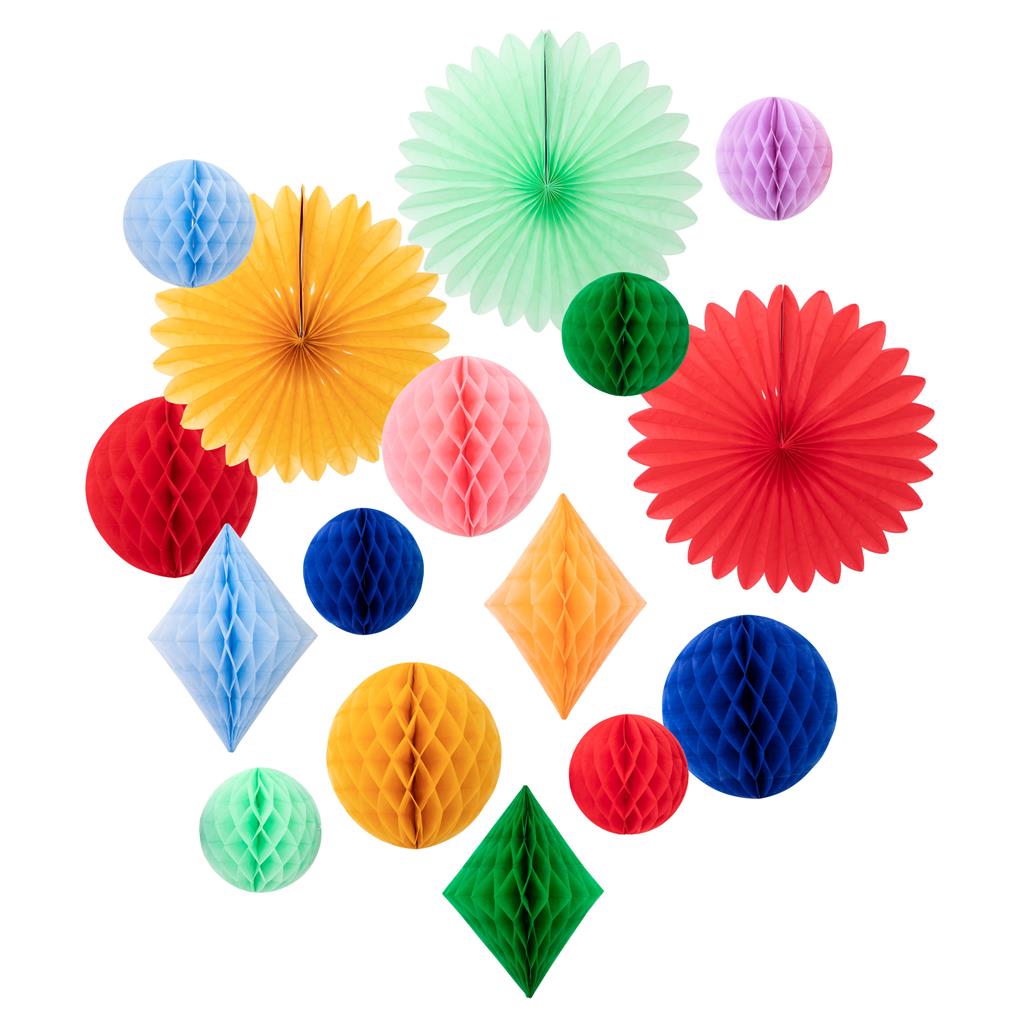 Hangdecoratie Honeycomb regenboog (16 stuks) Meri