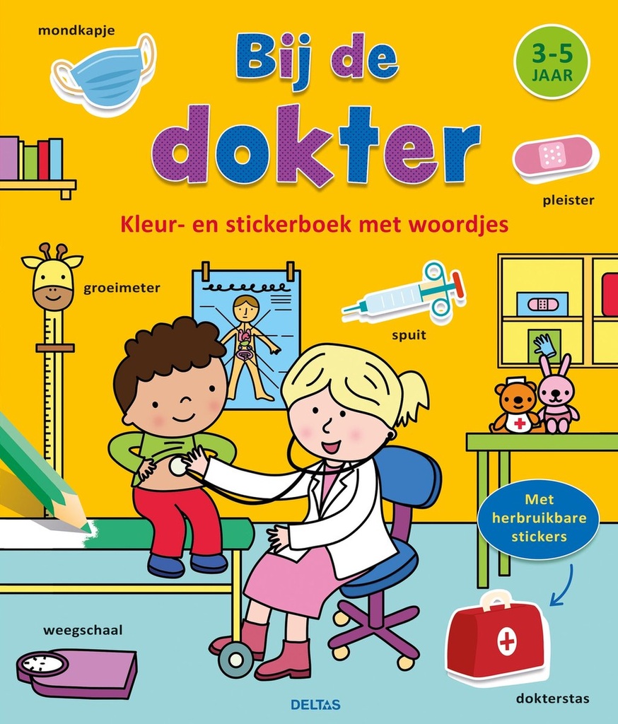 Kleur- en stickerboek met woordjes - Bij de dokter