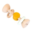 Wooden rattle with silicone rings