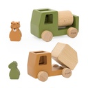 Wooden construction vehicles animals set