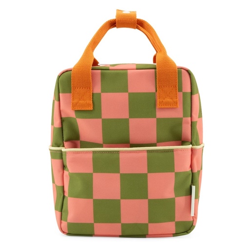 Rugzak (small) checkerboard farmhouse sprout green + flower pink