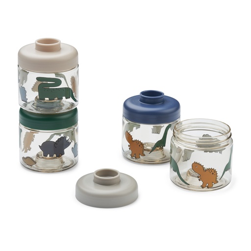 Bewaarpotjes babyvoeding Dominique - 4 stuks dinosaurs - mist