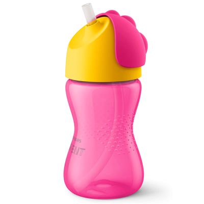 Drinkbeker met rietje 300ml roze