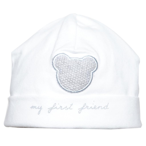 Muts met gebreide teddybeer white-grey