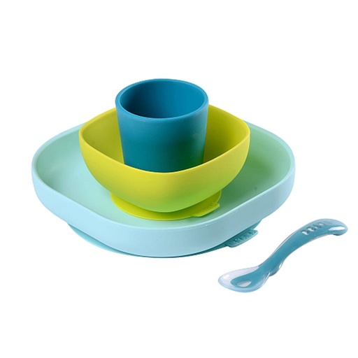 Eetset (4 stuks, silicone) blue - lime