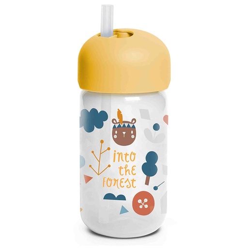 Drinkbeker met rietje forest geel