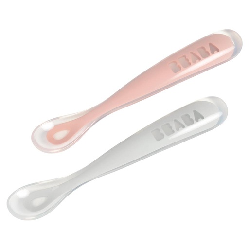 Lepels 1ste leeftijd (2 stuks, silicone) mistgrey - oldpink