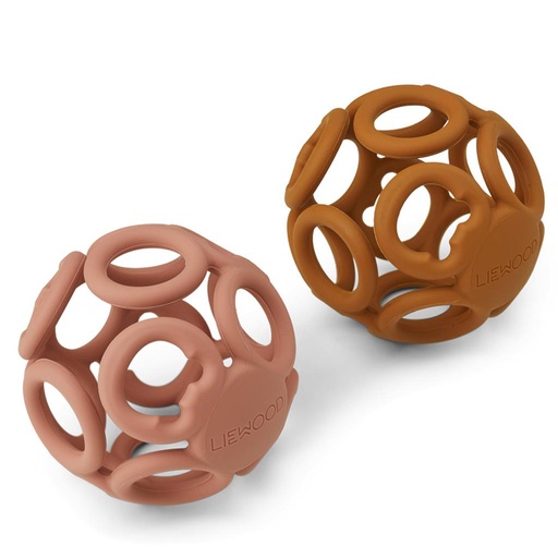 Bijtspeeltje (silicone ballen, 2-pack) dark rose-mustard mix