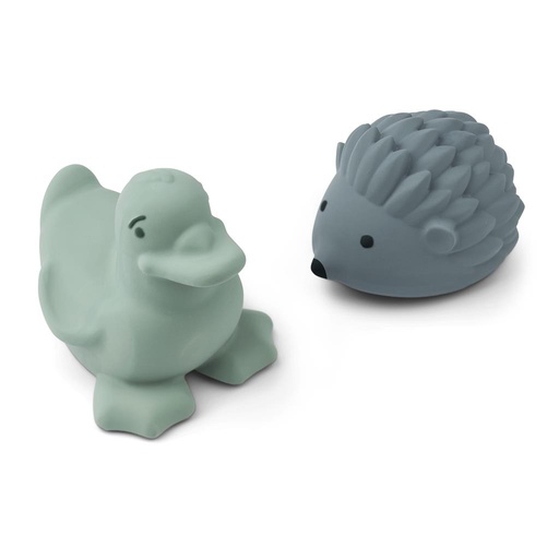 *Badspeelgoed (2-pack) Henrik peppermint-whale blue mix